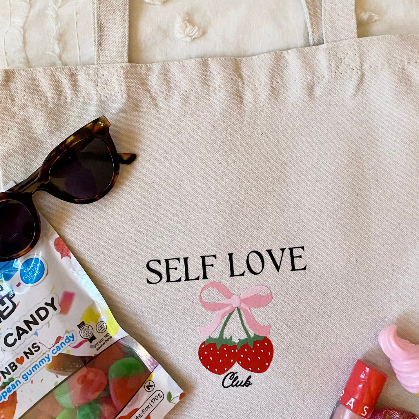 Self Love Club Strawberry Coquette Tote Bag