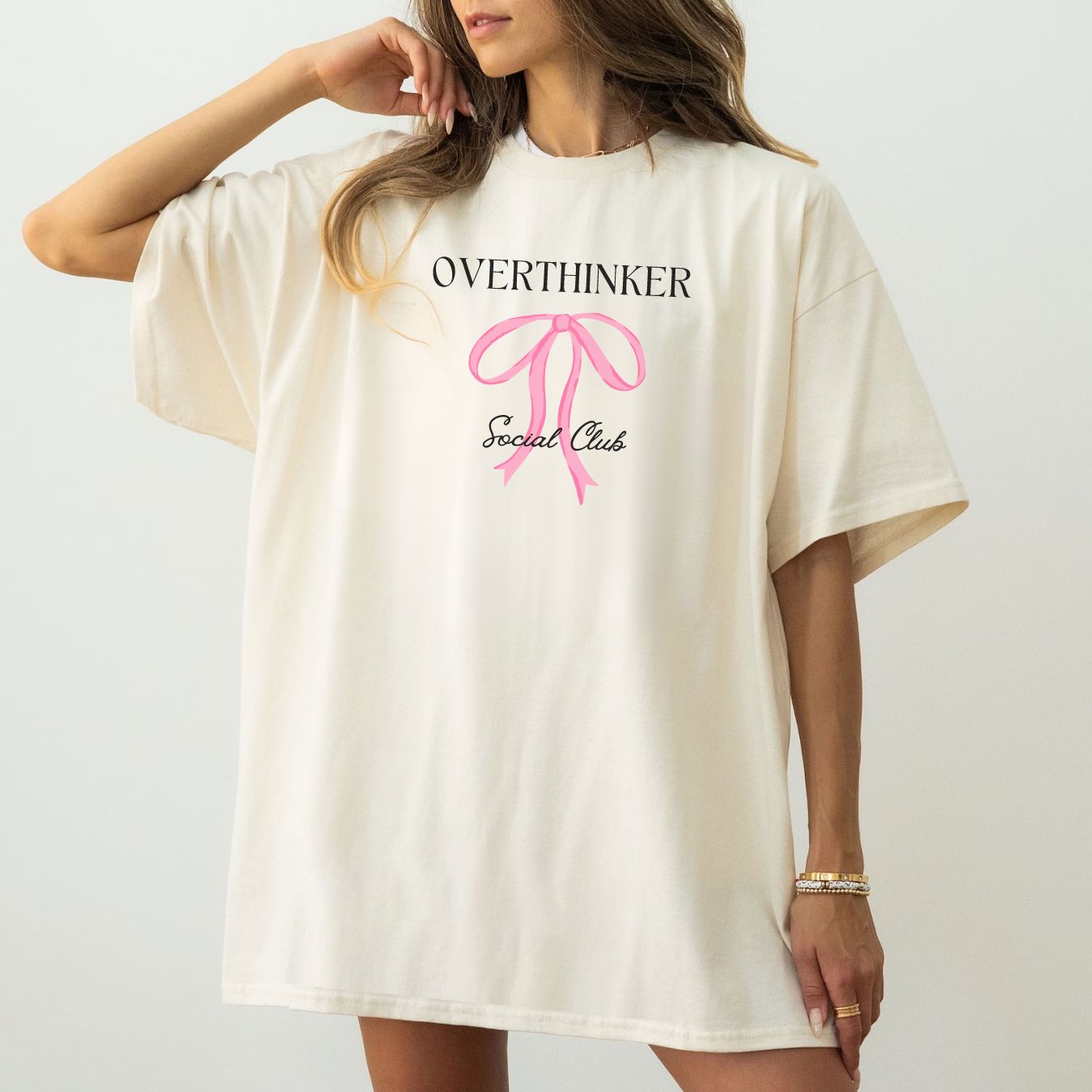 Overthinker Pink Bow Garment-Dyed Tee