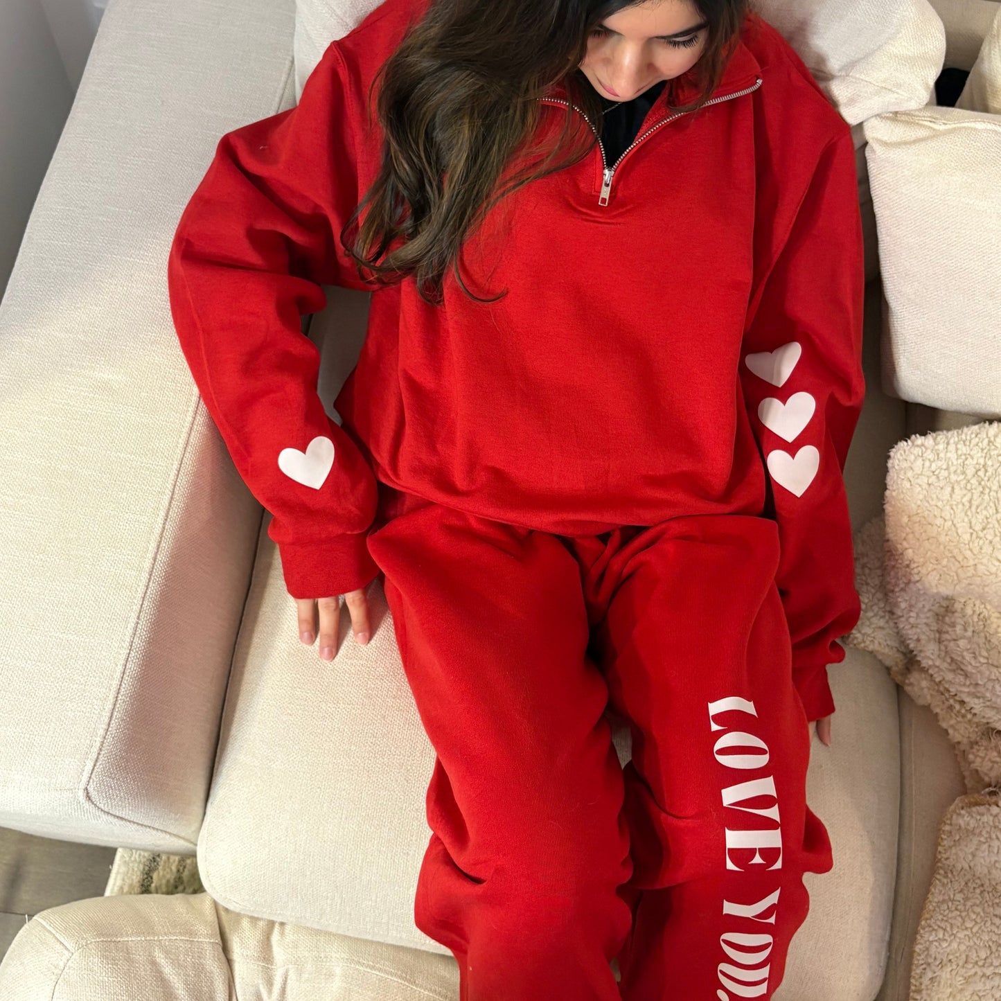 LOVE YOU Red Quarter Zip Sweatshirt