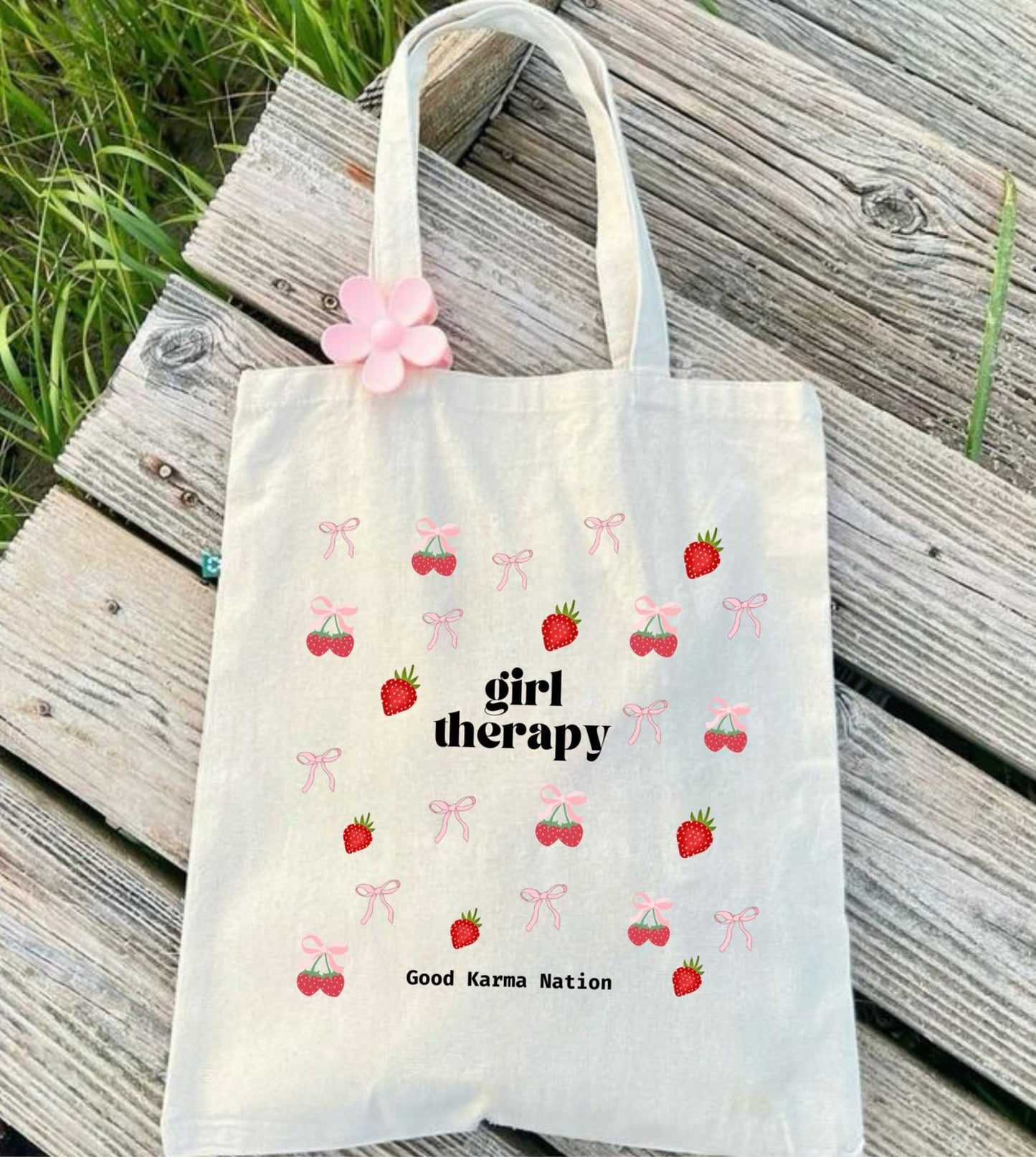 Girl Therapy Strawberry Coquette Tote Bag