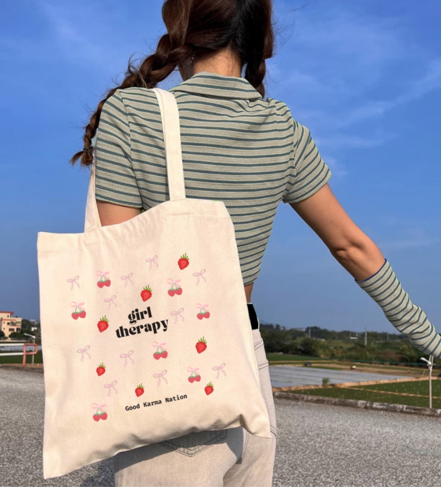 Girl Therapy Strawberry Coquette Tote Bag